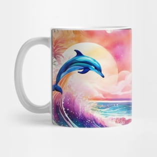 Dolphin Painting in Water Color, Beautiful, Colorful Mug